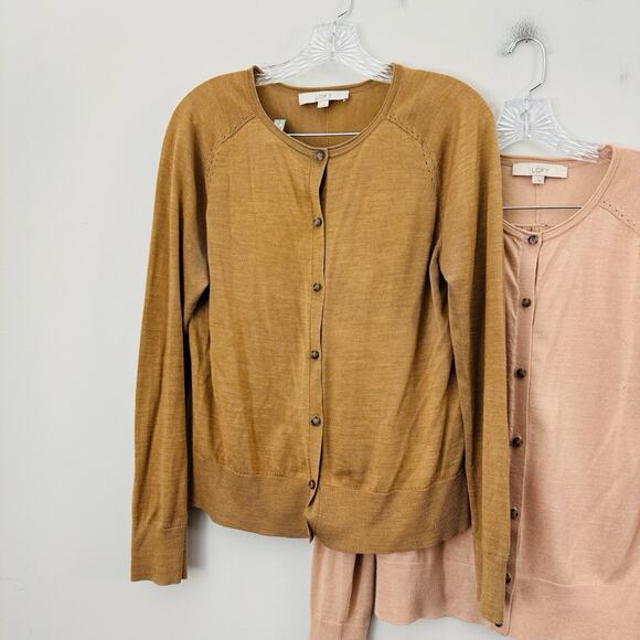 Loft Knit Button Front Beige Cardigans Bundle Of 2 Women’s Size L - Picture 2 of 10
